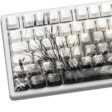Imagem de GMKWTL Teclas XVX Orchid Shine Through, teclas PBT Double Shot, capas de teclado impressas laterais com sublimação de corante, conjuntos completos de teclas adequadas para teclado mecânico Gateron