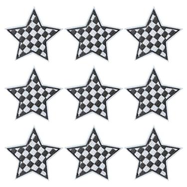 Imagem de TACVEL 9 peças de remendo de estrela xadrez, bandeira quadriculada de carro de corrida de dia de corrida, estrela de ferro em apliques bordados para roupas, vestidos, chapéus, jeans, acessórios DIY
