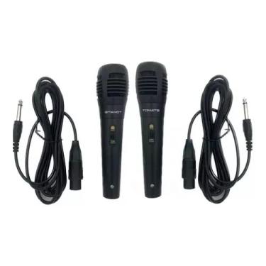 Imagem de Kit 2 Microfone Dinâmico Profissional Com Cabo 3 Metros P10 para Karaokê Caixa de Som e Instrumentos Marca Tomate modelo MT-1010