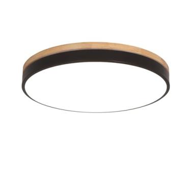 Imagem de Macaron LED Luz De Teto Moderno Redondo Madeira Lâmpadas De Teto Montagem Embutida Ultrafina Iluminação De Teto Para Quarto Infantil Cozinha Varanda(40CM,24W,Black,3 Colour Light)