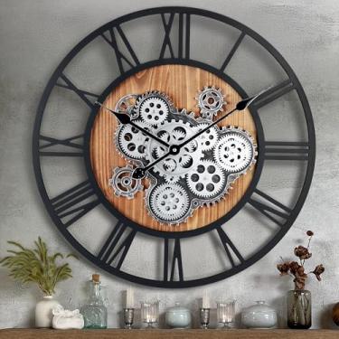 Imagem de Lafocuse Relógio de parede de engrenagem móvel real de 58 cm, relógio de parede grande de madeira Steampunk para decoração de sala de estar
