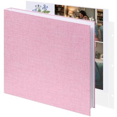 Imagem de Vienrose 12X12" Grande 3 Argolas Pasta Scrapbook Álbum de Fotos, Capa de Linho Diy Scrapbooks com 50 Folhas Mangas de Plástico 100 Páginas Em Branco Branco Páginas Internas para Ca (12 Polegadas 50 Fo