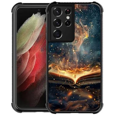 Imagem de CARLOCA Capa para Samsung Galaxy S21 Ultra, livro de imagens, estampa de chamas mágicas, design moderno para meninas, à prova de choque, antiarranhões, capa traseira rígida de policarbonato para