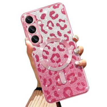 Imagem de AIGOMARA Capa de telefone feita para Plus [compatível com carregamento sem fio] Design de estampa de leopardo TPU macio com glitter Bling Capa à prova de choque anti-arranhões para mulheres - Rosa