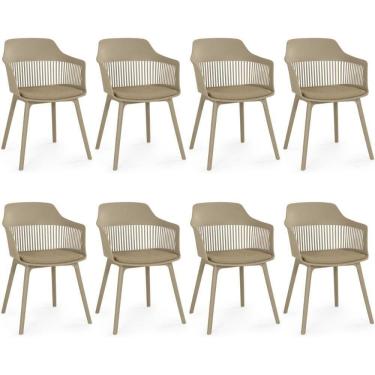 Imagem de Kit 8 Cadeiras De Jantar Estofada Marcela - Nude Escuro