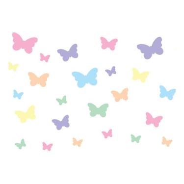 Imagem de Adesivo De Parede Infantil 42 Borboletas Tons Pastel 6 Cores