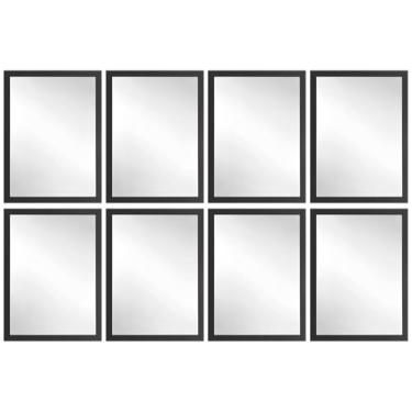 Imagem de Kit 8 Espelhos Decorativo 24x33 Com Moldura de Madeira Preta Branca Dourada ou Tabaco para Quarto Sala Banheiro Salão de Beleza Manicure Hall de Entrada (Preto)