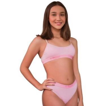 Imagem de Kit 4 Conjuntos Infantil Juvenil Menina Calcinha Sutiã Algodão Lisas e