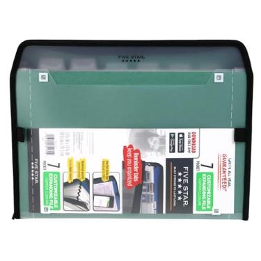 Imagem de Five Star Organizador de arquivos expansível com 7 bolsos, pastas de arquivo expansíveis de plástico com abas personalizáveis e capa transparente, comporta 28 x 21 cm, fecho de zíper, verde (72707)