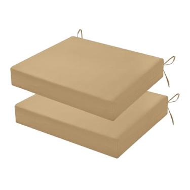 Imagem de HOMELYSIAN Conjunto de 2 almofadas de cadeira de jardim resistentes à água, 45 x 40 x 7 cm, almofadas de alta sustentação para móveis de pátio com laços antiderrapantes (cáqui)