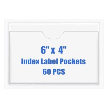 Imagem de Origin-Joy 60 bolsos autoadesivos para cartão com abertura superior, suporte de etiqueta de plástico transparente para cartões de notas, biblioteca e negócios, bolsos de etiquetas adesivas e