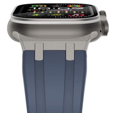 Imagem de NewWays Pulseira masculina de borracha de silicone líquido AP Wide Sport de 49 mm, 45 mm, 44 mm e 42 mm, com adaptador de aço inoxidável para Apple Watch Series 8, 7, 6, 5 SE, ultra luxuosa