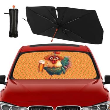 Imagem de Guarda-sol engraçado para para-brisas de carro de galo e taco dobrável viseira de sol para janela frontal bloqueia raios UV e mantém os carros frescos 144,8 cm x 76,2 cm