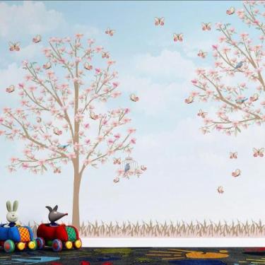 Imagem de Papel de Parede infantil árvores encantadas fundo azul - AloPapers, 2,