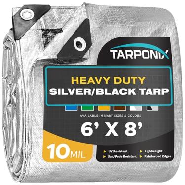 Imagem de Tarponix Lona resistente de dupla face de 1,8 m x 2,3 m – capa prateada e preta resistente a rasgos de 10 mil com bordas reforçadas e ilhós antiferrugem