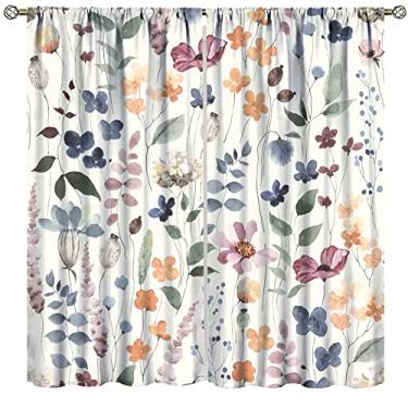 Imagem de Cortinas florais em aquarela, estampa floral vintage colorida de primavera para quarto, sala de estar, cortinas blackout de redução de ruído, conjunto de 2 painéis, 106 x 150 cm