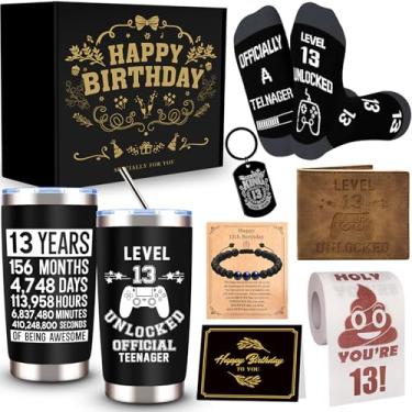 Imagem de JTAMOHI 8 peças de presentes de feliz aniversário de 13 anos para meninos, ideias de presentes de aniversário para meninos de 13 anos com copo de 590 ml, meias engraçadas, papel higiênico, carteira