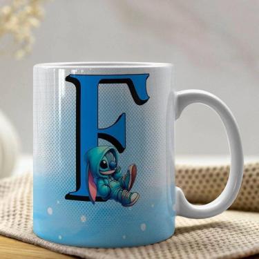 Imagem de Caneca De Porcelana Stitch Letras A-z 325ml Azul F
