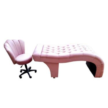 Imagem de Maca Estética Joe 60X180 cm + Cadeira Mocho Suede Rosa Facial Cílios E