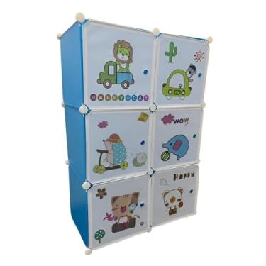 Imagem de GUARDA ROUPA INFANTIL PORTATIL ARMARIO MODULAR ORGANIZADOR DE BRINQUEDOS SAPATEIRA COM 6 PORTAS DESMONTAVEL MENINOS AZUL