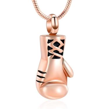 Imagem de mingkejw Colar de urna de luva de boxe para cinzas esportivas, joias de cremação para mulheres e homens, aço inoxidável, punk, urna, pingente, colares, suporte de cinzas para animais de estimação