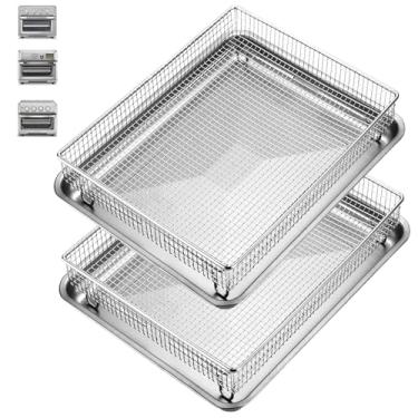 Imagem de 2 pacotes de acessórios para fritadeira a ar livre e bandeja para Cuisinart TOA-60 TOA-65 TOA-70, 31 x 28 cm, assadeira antiaderente de aço inoxidável, forno de grelhar a 360°, cesta de fritadeira a