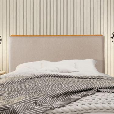 Imagem de Cabeceira Cama Box King 1,93m Estofada Detalhe Em Madeira Java Linho Bege