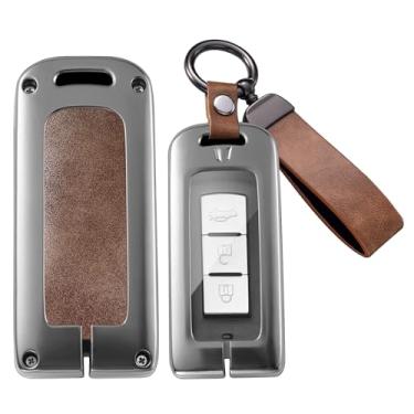 Imagem de HIBEYO Capa Smart Key Fob compatível com Mitsubishi Outlander Sport Eclipse Cross ASX Mirage RVR Lancer Fortis Ex Acessórios Capa de chave de couro de liga com chaveiros - Marrom chaveiro longo