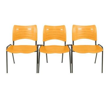Imagem de Kit com 3 Cadeiras Iso Turim plastica Igreja Recepção Escola Laranja -