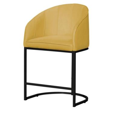 Imagem de Banco Banqueta Alta Poltrona Mia Base Metal Preta Suede amarelo