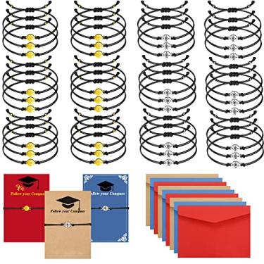 Imagem de Kingdder 36 peças de presentes de formatura 2023 pulseira bússola para mulheres homens menino menina filha presentes de formatura faculdade ensino médio com 36 envelopes para melhores amigos colegas de classe, liga, corda e papel, liga, corda e papel