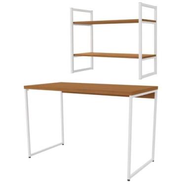 Imagem de Mesa Escrivaninha E Nicho 2 Prateleiras Canela Branco KPB - Milani Sto