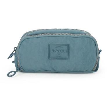 Imagem de Estojo Escolar Up4You Zíper Triplo Tecido Crinkle Azul