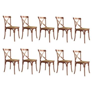 Imagem de Kit 10 Cadeiras Jantar Katrina Premium Aço Cobre Assento Bege