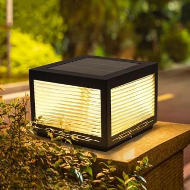Imagem de CUTPOIY Tampas de poste solares luzes externas à prova d'água externas pretas movidas a energia solar poste de cerca luminárias tampas de deck lâmpadas fora da caixa paisagem colunas lâmpadas para