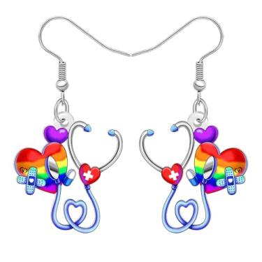 Imagem de DALANE Brincos de acrílico engraçados com pingente de enfermeira, brincos de coração fofos pendurados em enfermagem, graduação, apreciação, joias, presentes de enfermeira para mulheres, acessórios