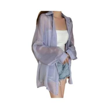 Imagem de Camisa Feminina de Chiffon Manga Comprida - Branca, Transparente e Sol