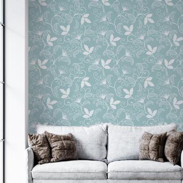 Imagem de Kit 4 Rolos Papel De Parede Adesivo Floral Azul Branco 3,0M