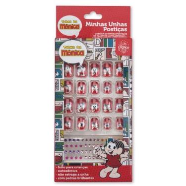 Imagem de Unhas Postiças Infantis Autoadesivas Turma da Mônica Vermelha - Salão 