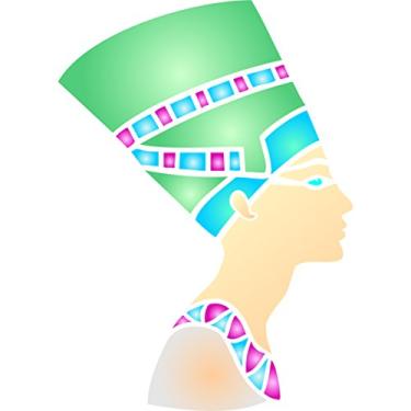 Imagem de Estêncil Nefertiti – (Tamanho 16,51 cm L x 22,86 cm A) Estêncil de parede reutilizável para pintura – Ideias egípcias da melhor qualidade – Use em paredes, pisos, tecidos, vidro, madeira, terracota e muito mais...