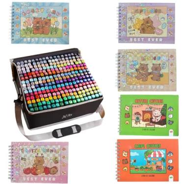 Imagem de Kit Caneta Touch Ponta Dupla Estojo 262 Cores + Caderno