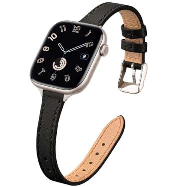 Imagem de STIROLL Pulseira fina de couro de grão superior compatível com Apple Watch Ultra, SE séries 11, 10, 9, 8, 7, 6, 5 e 4 de 49 mm, 46 mm, 45 mm, 44 mm e 42 mm (série 3 2 1)