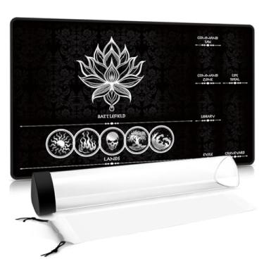 Imagem de MTG Playmat with Play Zones – Magic Play mat Card Game Mat for Magic The Gathering, Lotus & Basic Lands Design, 24x14 inch, Stitched Edge, Non-Slip Base with Prismatic Playmat Tube-White Zone