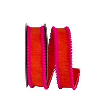 Imagem de Reliant Ribbon Pom Mini Trimming Dupioni Deluxe fita de borda com fio, laranja/fúcsia