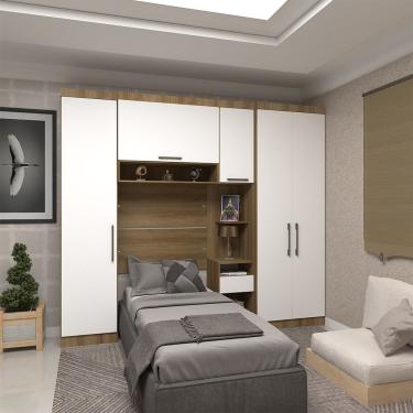 Imagem de Quarto De Solteiro Com Guarda Roupas E Mesa De Cabeceira Paris Luciane Móveis Avelã Pf Com Branco Pf