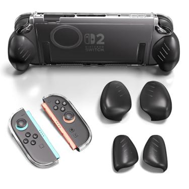 Imagem de ALAFLY Clear Case with Joycons Ergonomic Grip(3 Pairs) for Nintendo Switch 2, Split Type PC Protective Cover, Comfort Replaceable Grips [to Fit All Hands Sizes] for Joy-Con