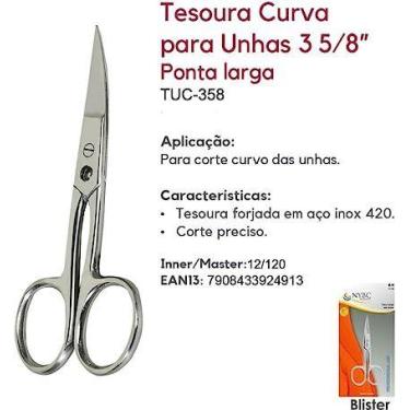 Imagem de Tesoura Curva Para as Unhas 3' 92mm Profissional - TUC-358 - NYBC