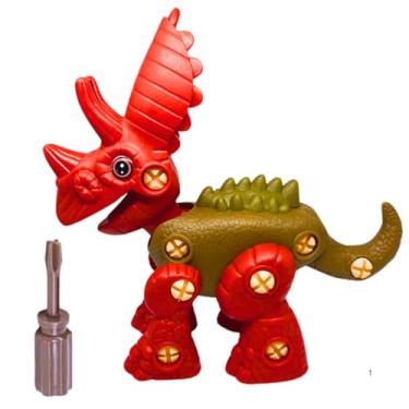 Imagem de Dinossauro Infantil Educativo, Monta e Desmonta com Chave, Brinquedo (Vermelho)