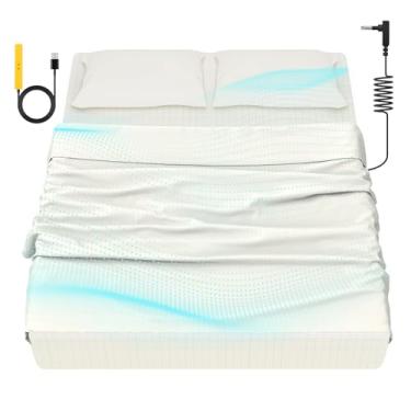 Imagem de HLLBLL® Jogo de lençol de cama e fronha, 90% algodão orgânico + 10% prata pura orgânica, lençol com elástico para melhorar o sono, alívio da dor (branco, solteiro (100 x 203 x 38 cm)