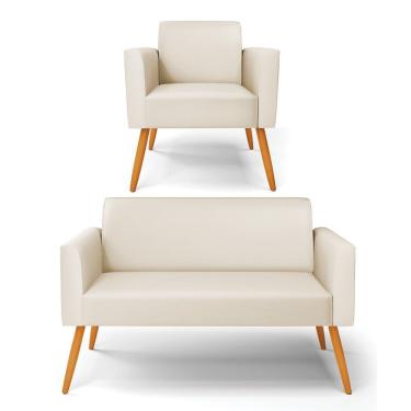 Imagem de Sofá Namoradeira Com Poltrona Pés Palito Castanho Marisa Corino D03 - D\'rossi Cor Bege